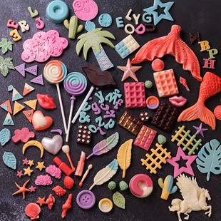 巧克力翻糖蛋糕模具五角星长格子华夫饼干浮雕数字立体爱心硅胶模