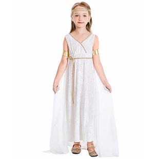 万圣节服装 出口外贸款式 希腊自由女神女童白色宫廷披肩长裙定制