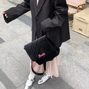 小众设计2023日韩高级感美式丝绒y2k黑粉菱格双肩包书包(包书包)少女