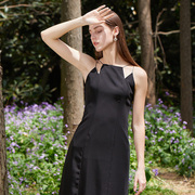 SHIRLRY YU法式黑色不规则连衣裙气质名媛2024吊带礼服裙