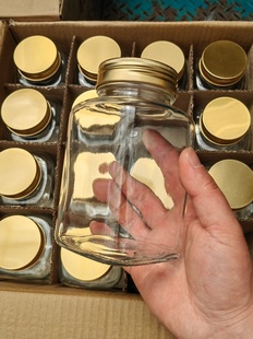 蜂蜜瓶玻璃密封瓶方形铝盖金属盖子二斤装透明酱菜瓶腌菜罐送贴纸