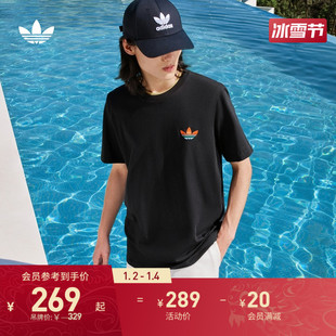 印花纯棉运动上衣圆领，短袖t恤男装，adidas阿迪达斯三叶草