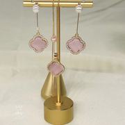七夕礼物招桃花14k珍珠，粉色水晶耳环耳饰，项链套装气质原创设计