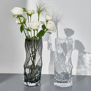 ins风几何立体高级感网红菱形花瓶，玻璃透明插花客厅餐桌艺术摆件