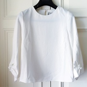 佳系列 白色垂感雪纺衫圆领长袖雪纺衫九分袖品牌折扣女装