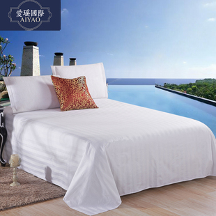 酒店用床单白色宾馆，床上用品全棉加密加厚床笠床罩单件纯棉秋简约