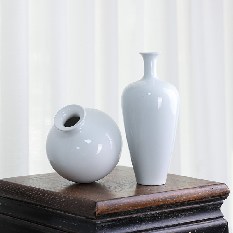 景德镇花瓶白色陶瓷禅意中式插花器皿客厅，桌面装饰摆件日式插花器