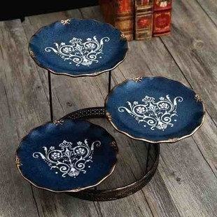 中式果盘复古中国风新中式家用客厅创意水果盆陶瓷镂空青花瓷