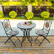 铁艺阳台桌椅三件套休闲室外马赛克圆桌椅组合户外庭院花园小茶几