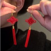 中国结红色流苏耳环网红轻奢气质百搭复古新年喜庆设计感耳线