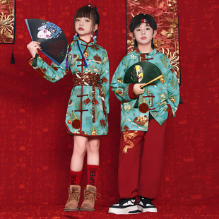 儿童演出服中国风女童汉服，旗袍男童中式唐装，舞台走秀儿童表演服装