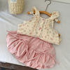 女童夏季裙套装2024宝宝，洋气碎花吊带娃娃，衫韩版南瓜裙两件套