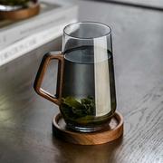 中式高档茶杯玻璃杯家用泡绿茶专用男士带把水杯办公室水晶杯