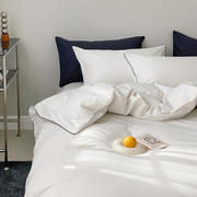 白色控极简名宿风床上四件套1.8米床单床笠纯棉双人被套四季可用