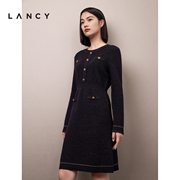 LANCY/朗姿2023秋冬小香风针织连衣裙收腰羊毛裙子女法式轻奢