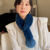 韩国女士冬季保暖皮草围巾双面獭兔毛配狐狸毛球球围脖加厚