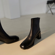 BIUCILI「喻言同款」原创欧美显瘦粗跟羊皮高跟弹力袜靴女短靴