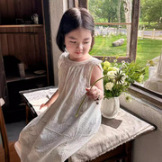 韩系童装女童白色连衣裙夏季洋气背心裙宝宝时髦小清新圆领裙子潮