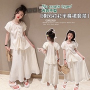 女童夏季短袖2023小众套装，中大童韩版休闲甜美可爱淑女两件套裙子