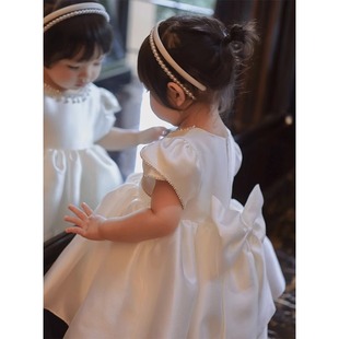 一周岁礼服女童生日公主裙百搭洋气花童婚礼小女孩宴会白色蓬蓬裙