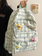 格子日系ins书包女生，小众可爱背包，大学生休闲百搭旅行双肩包