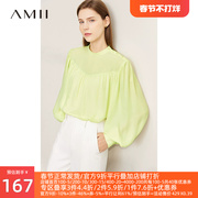 amii2023秋季法式衬衫立领雪纺，衫设计感灯笼袖，衬衣长袖上衣女