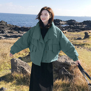 绿色短款棉服女2023棉袄冬季加厚外套韩版宽松小款羽绒服