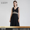 lizzy2024春季高端女装手工，钉珠v领无袖，收腰中长款连衣裙
