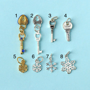 s925纯银素银雪花冰淇淋钥匙吊坠，锁匙diy手链水晶，配件手作材料包