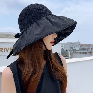 夏季空顶防晒帽女渔夫帽涂层，户外防紫外线可折叠遮阳帽子春天旅游