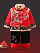 宝宝唐装棉衣加厚冬款过年喜庆抓周两件套1-2-3周岁男童冬装套装