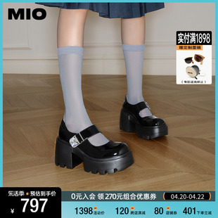 吴谨言同款MIO米奥2024春季超高跟单鞋蝴蝶搭扣浅口玛丽珍鞋女
