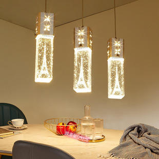 现代简约led餐桌吊灯，三头水晶北欧饭厅餐厅灯，创意个性吧台楼梯灯