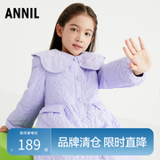 安奈儿童装女童中长款棉衣2022冬季大童娃娃翻领棉服加厚外套