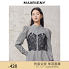 MAXRIENY黑白格子衬衣冬季蕾丝拼接衬衫