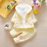 女宝宝冬装夹棉套装01一2岁3新生婴幼，儿童装衣服秋季棉衣三件套装