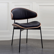 NIKOHOME意式极简实木真皮餐椅北欧胡桃木书椅现代设计师家具椅子