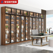 书柜落地玻璃门背景墙定制实木移门推拉门书橱客厅一体展示柜书架