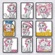 高端棉线印花十字绣粉红猫咪系列，卡通动物儿童卧室挂画自绣刺绣