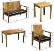 漫咖啡桌椅组合老榆木复古做旧实木休闲方桌椅(方桌椅)带扶手创意餐桌椅子