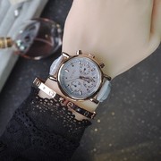 女个性玫瑰金属镶钻手表时尚，多功能皮带日历圆形，石英真皮国产腕表