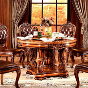欧式实木大理石餐桌椅组合圆形饭，桌子餐厅家具一桌4椅6人饭桌