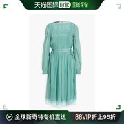香港直邮albertaferretti女士，蕾丝边褶皱真丝雪纺连衣裙