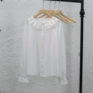 法式白衬衫女T恤打底衫宽松蕾丝花边长袖叠穿上衣设计感小众百搭