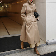 高端品牌风衣女中长款韩版秋装立领修身收腰长袖系带女士外套