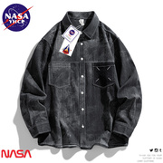 NASA联名复古纯棉牛仔外套男士衬衣春秋季潮牌宽松山系工装风衬衫