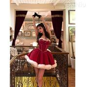 红色连衣裙女秋冬高级感气质年会圣诞节新年战袍蓬蓬裙公主裙子