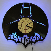 蝙蝠侠创意黑胶唱片挂钟表batmansuperheroled夜灯遥控时钟表
