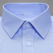 男士蓝条纹衬衫短袖夏职业(夏职业)蓝色，休闲长袖衬衣正装上班工装潮流商务