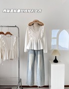 韩版荷叶边娃娃衫，上衣甜美减龄白色长袖衬衫